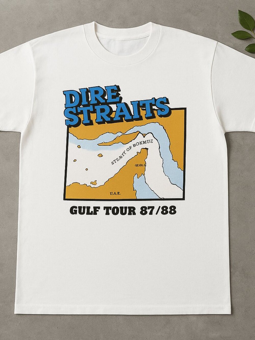 Dire Straits Gulf Tour 87/88 Graphic Tee | Vintage Rock Band Map T-Shirt | White
